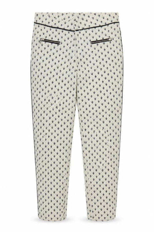 Stradivarius Women Ivory UK 10 Slim Straight Floral Zip Trousers