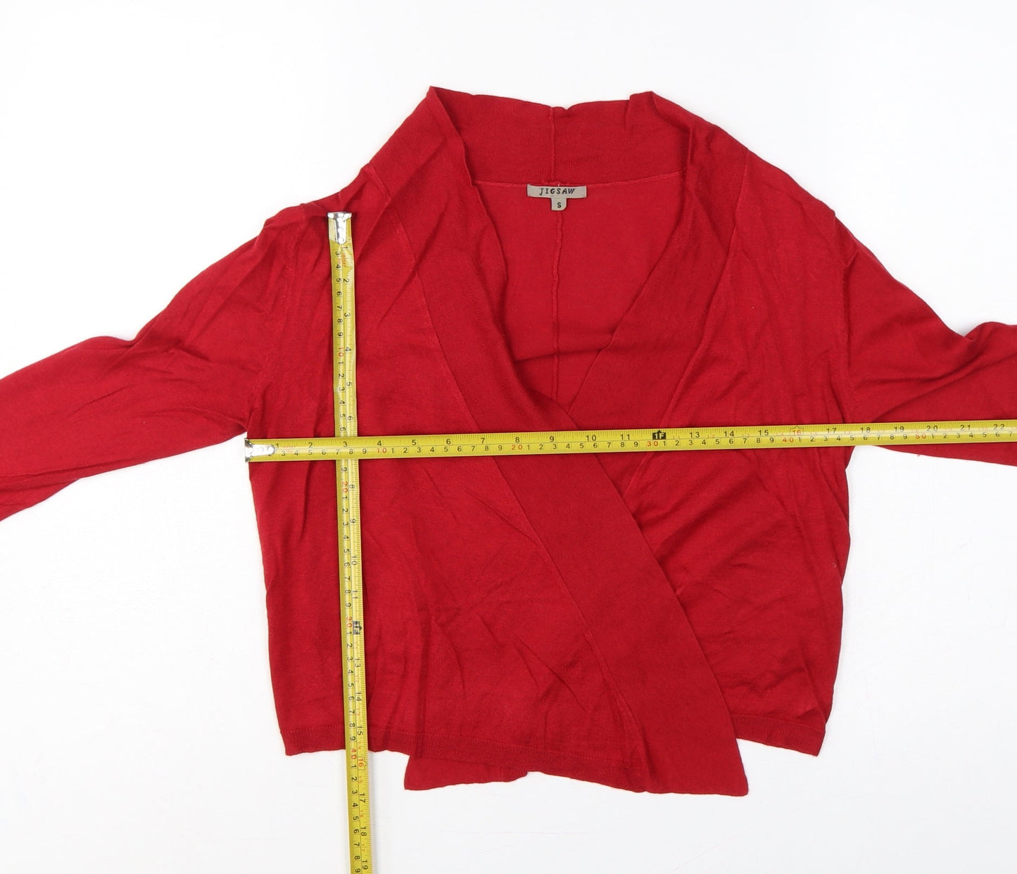 Jigsaw Women Red Size S Silk Cotton Wrap Cardigan Long Sleeve Knit