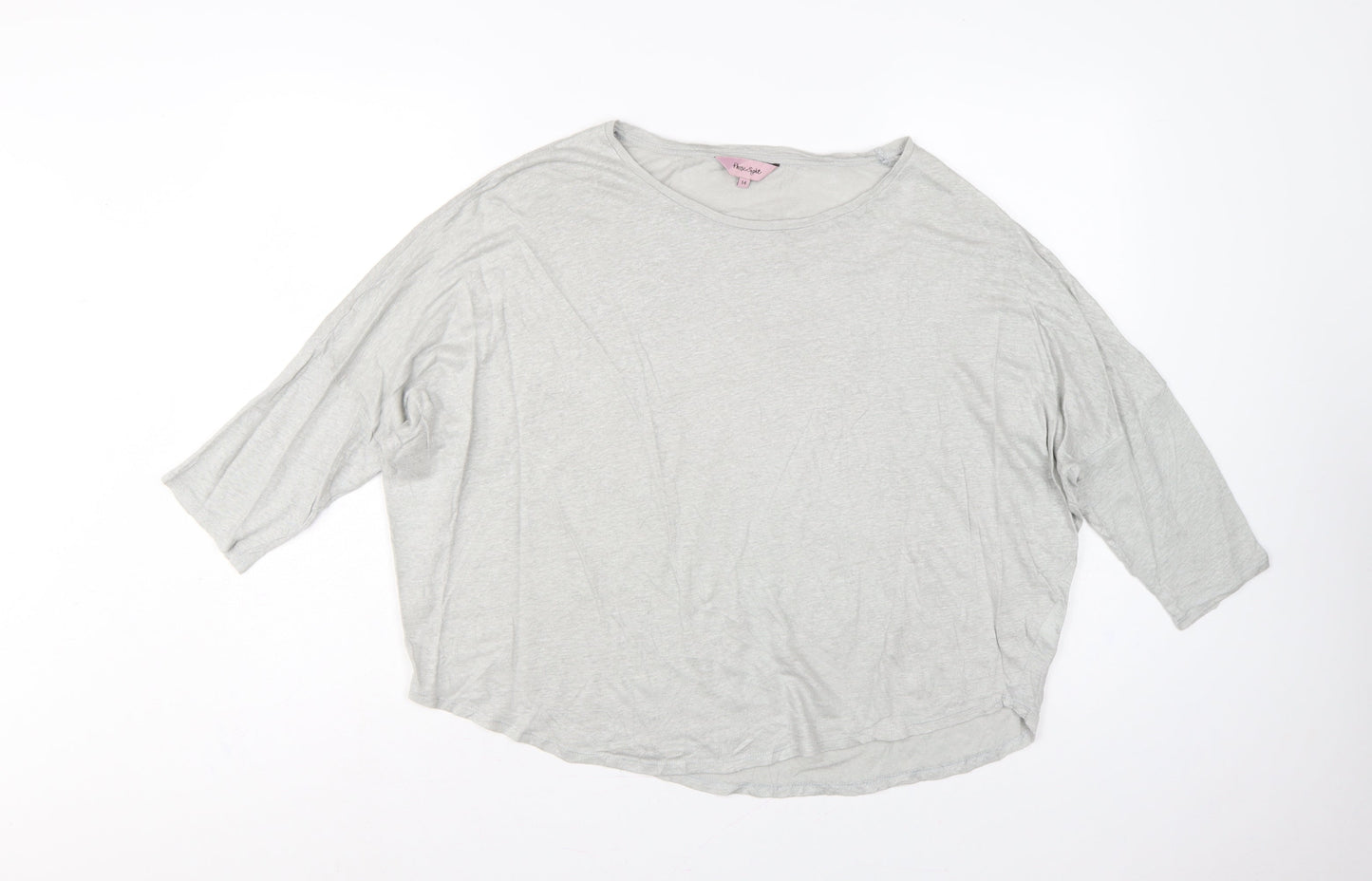 Phase Eight Women Grey Linen Relaxed 3/4 Sleeve Blouse UK 14