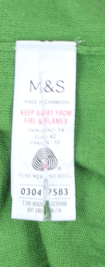 Marks and Spencer Women Green Size 14 Merino Wool Roll Neck Jumper