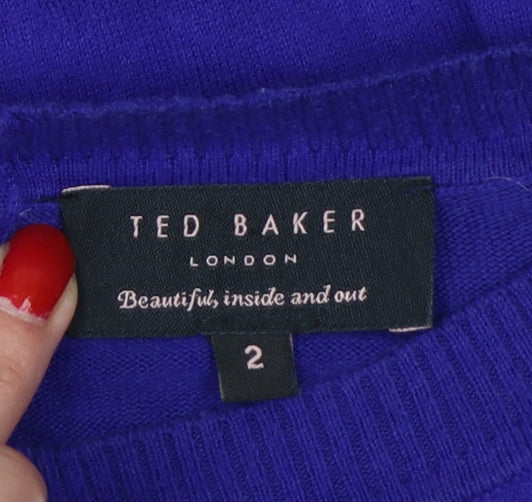 Ted Baker Women Purple UK 10 Short Sleeve Crew Neck Knit Jumper
