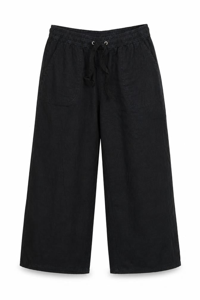 Marks and Spencer Women’s Black UK 12 Linen Cropped Wide-Leg Trousers