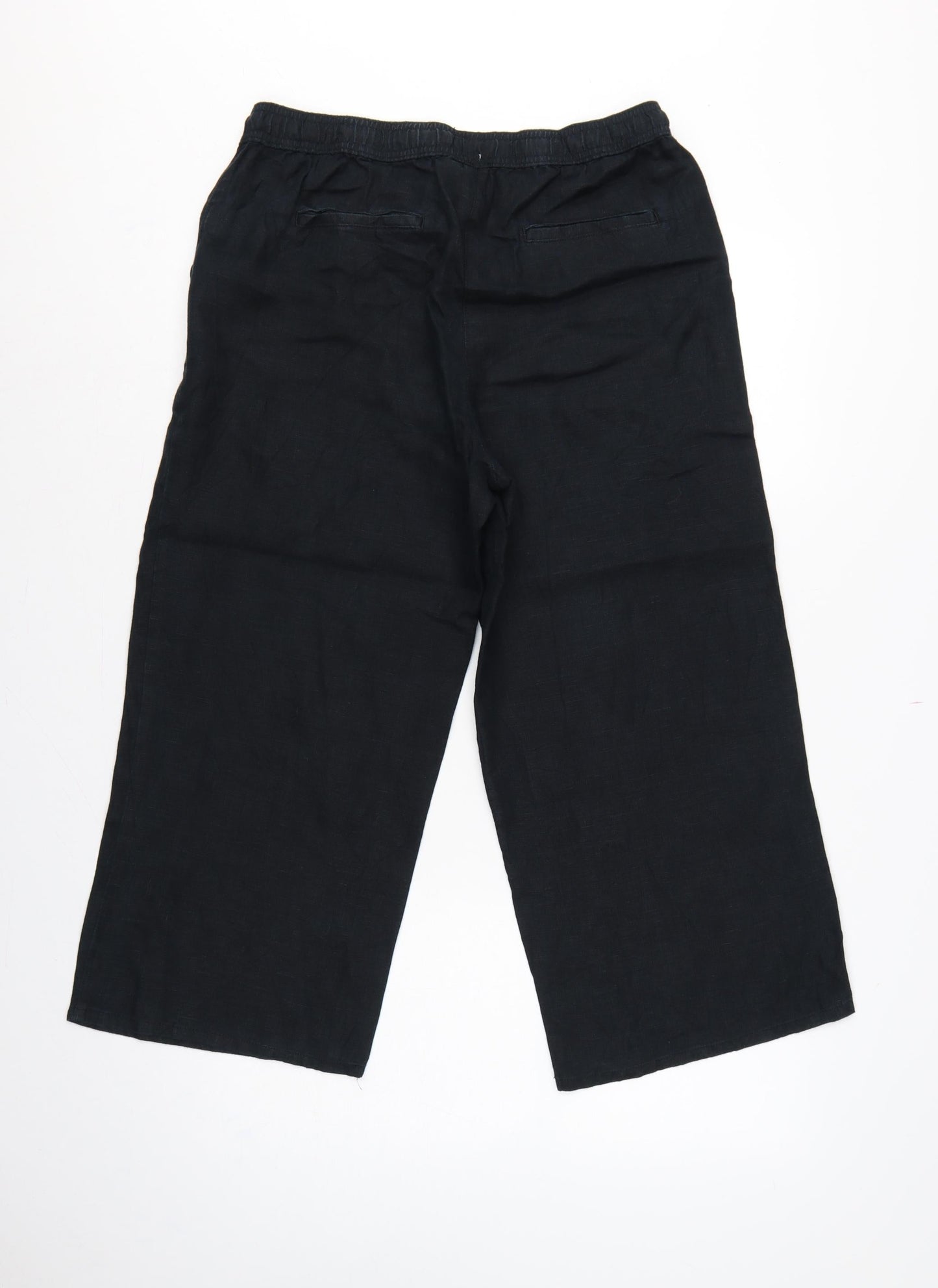 Marks and Spencer Women’s Black UK 12 Linen Cropped Wide-Leg Trousers