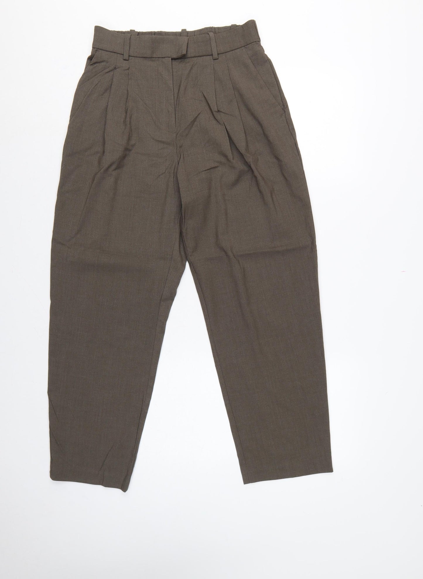 H&M Women Brown UK 10 High Waist Pleated Tapered Dress Trousers