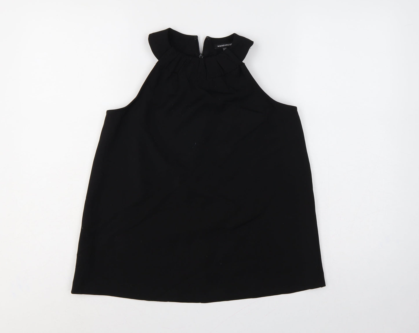 Warehouse Women Black UK 10 Sleeveless High Neck Ruffle Blouse