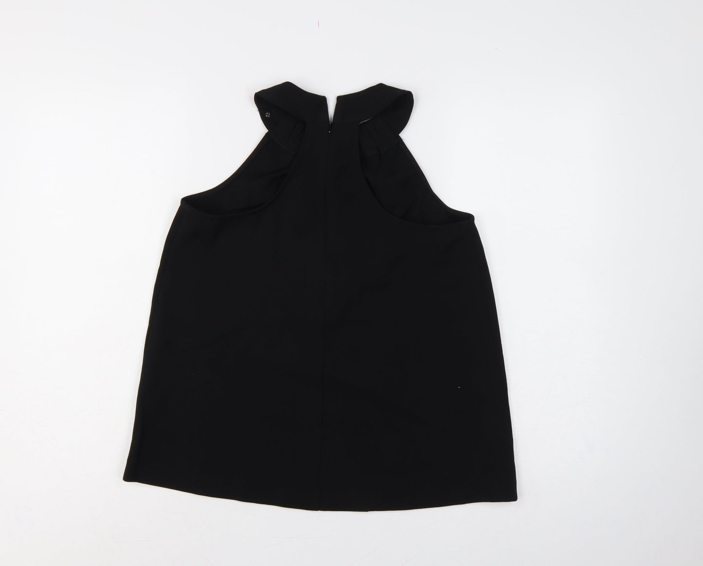 Warehouse Women Black UK 10 Sleeveless High Neck Ruffle Blouse