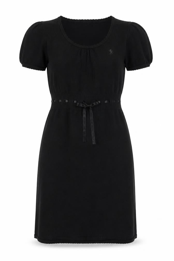 Front view of edc by Esprit Women Black L Knit Knee Length Puff Sleeve Jumper Dress