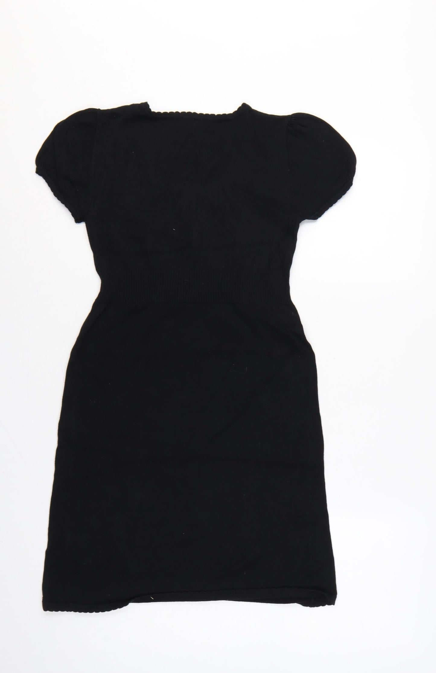 edc by Esprit Women Black L Knit Knee Length Puff Sleeve Jumper Dress