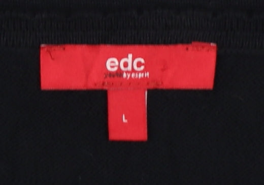 edc by Esprit Women Black L Knit Knee Length Puff Sleeve Jumper Dress