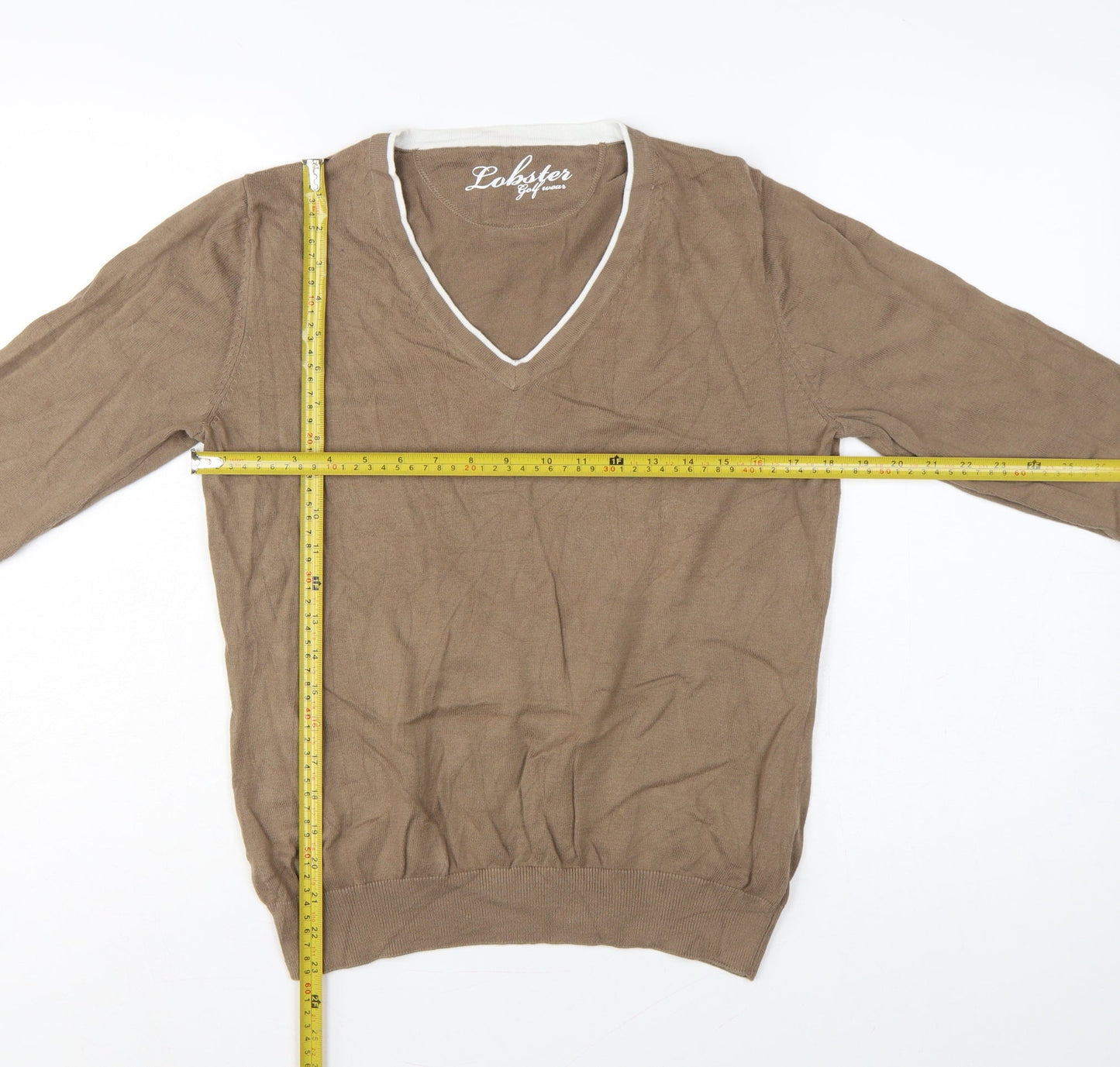 Lobster Women Brown M V-Neck Cotton Knit Golf Pullover Jumper