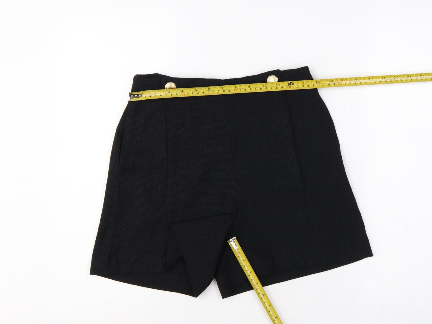 H&M Women Black UK 8 High Rise Sailor Shorts Gold Button