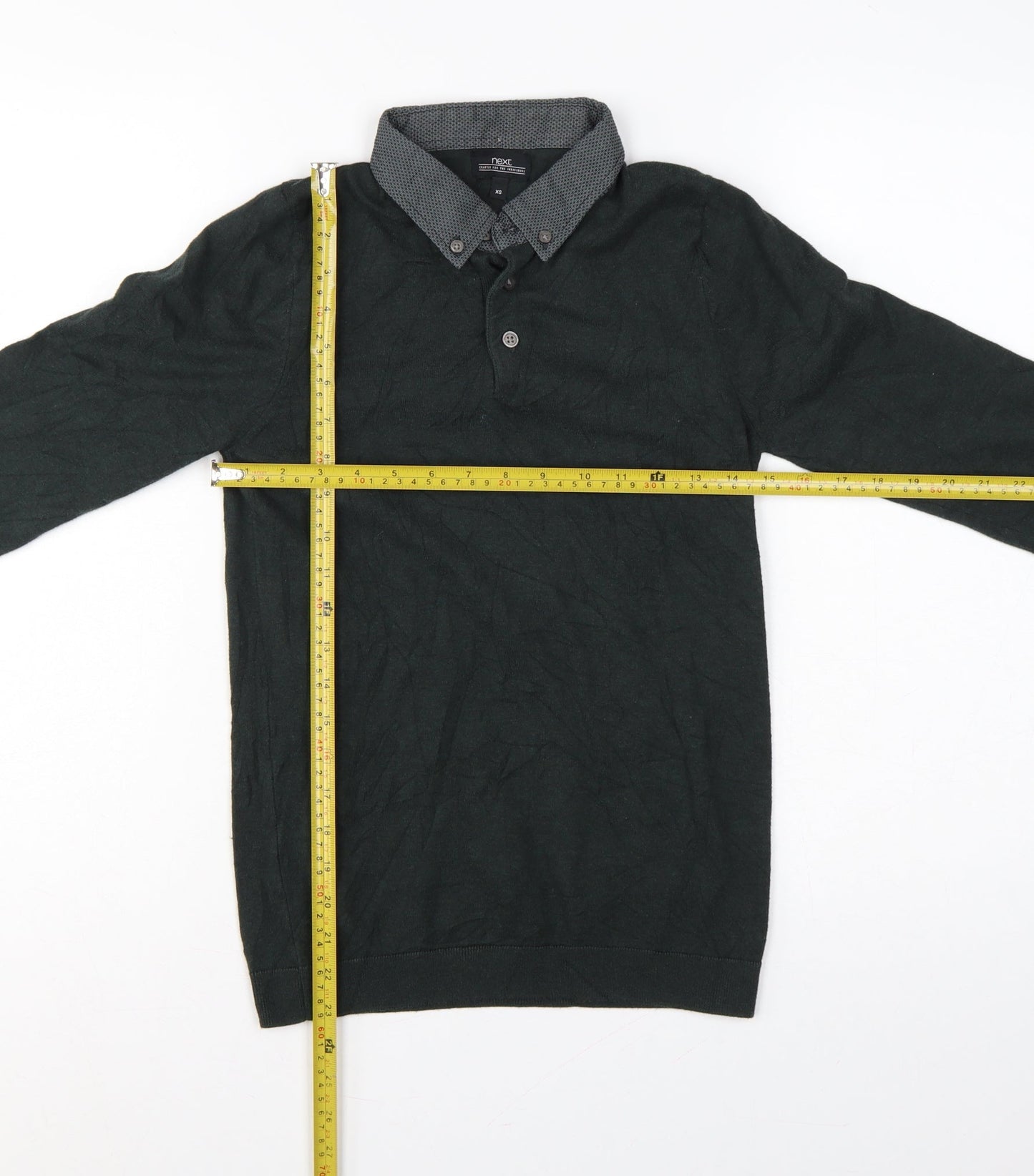 Next Men’s Green XS Henley Collared Cotton Knit Jumper Long Sleeve