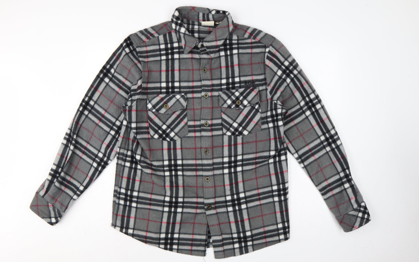 Lee Cooper Men's Grey Plaid Fleece Shirt L Long Sleeve Button-Up