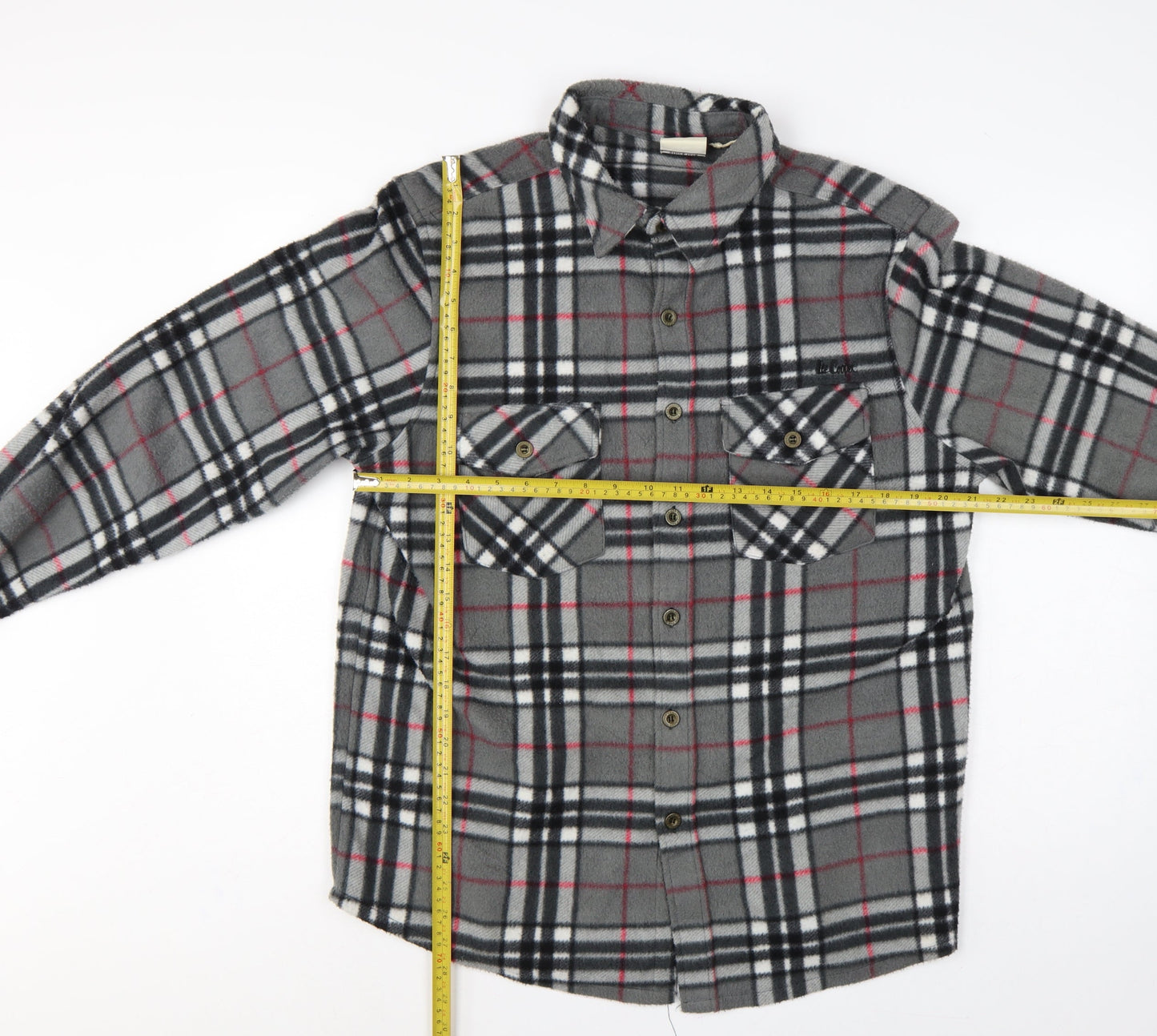Lee Cooper Men's Grey Plaid Fleece Shirt L Long Sleeve Button-Up