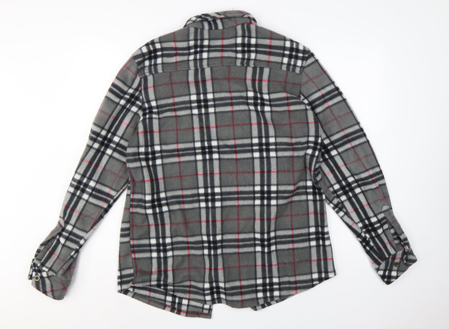 Lee Cooper Men's Grey Plaid Fleece Shirt L Long Sleeve Button-Up