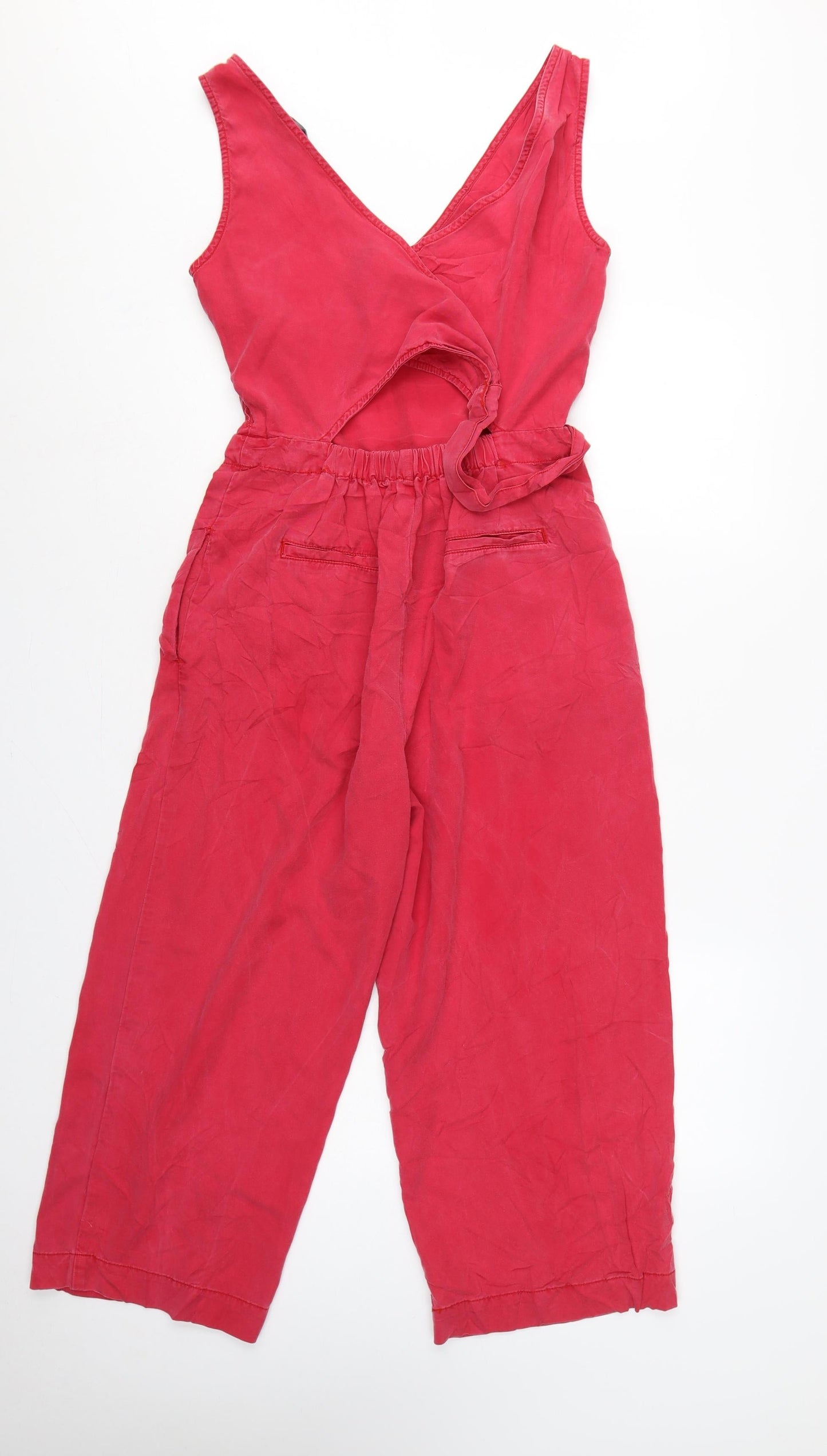 Next Women Red Lyocell Wide Leg Belted Sleeveless Jumpsuit UK 8