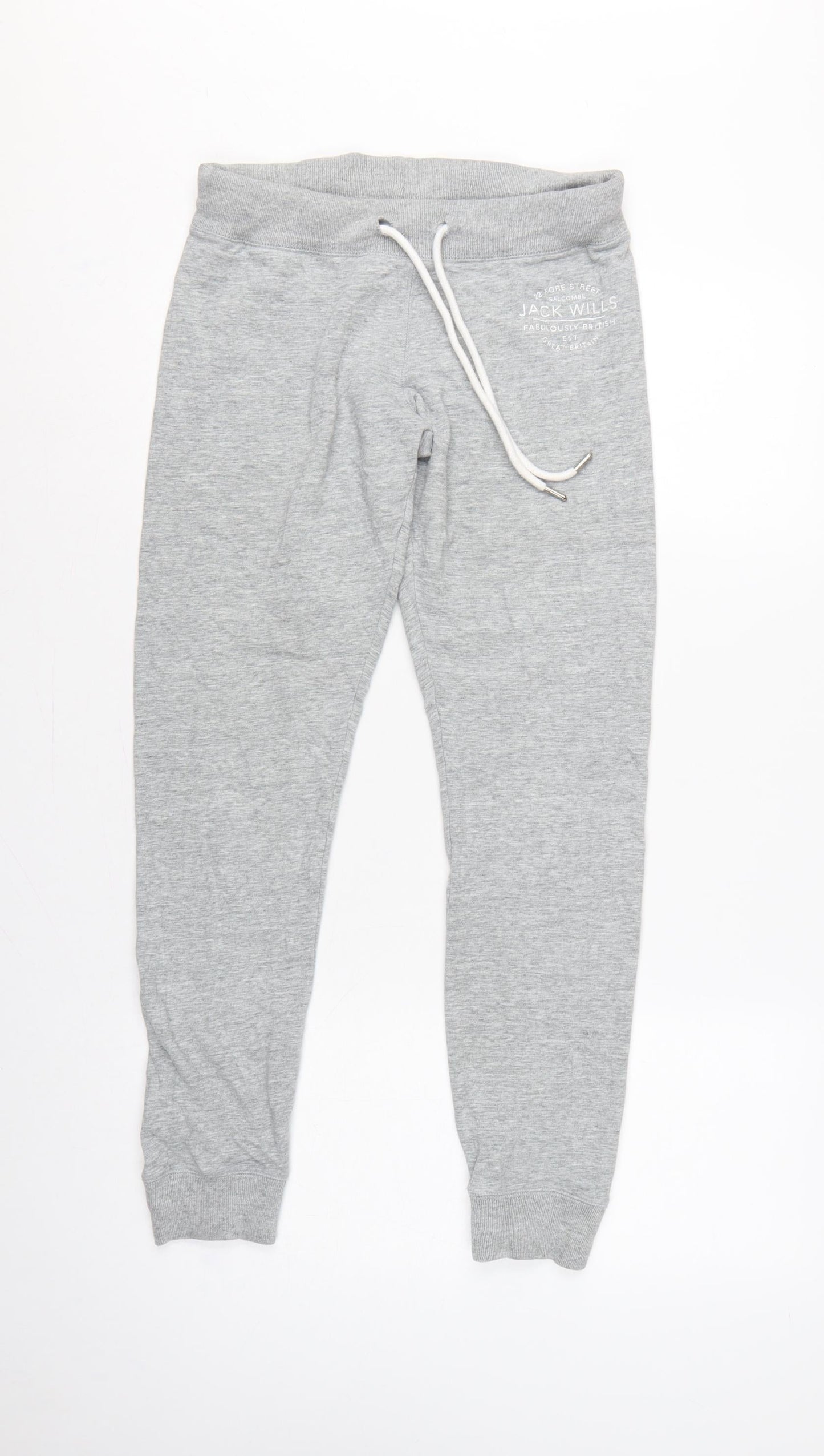 Jack Wills Women Grey UK 10 Logo Drawstring Cuffed Joggers