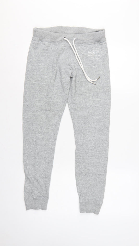 Jack Wills Women Grey UK 10 Logo Drawstring Cuffed Joggers