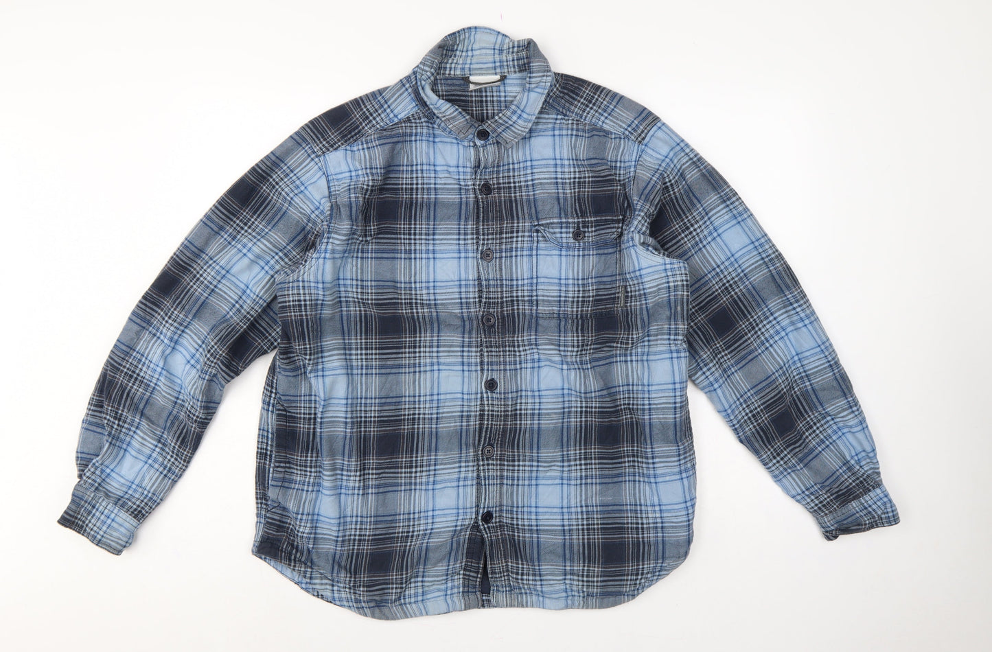 Columbia Men's Blue Plaid Cotton Long Sleeve Button-Up Shirt L