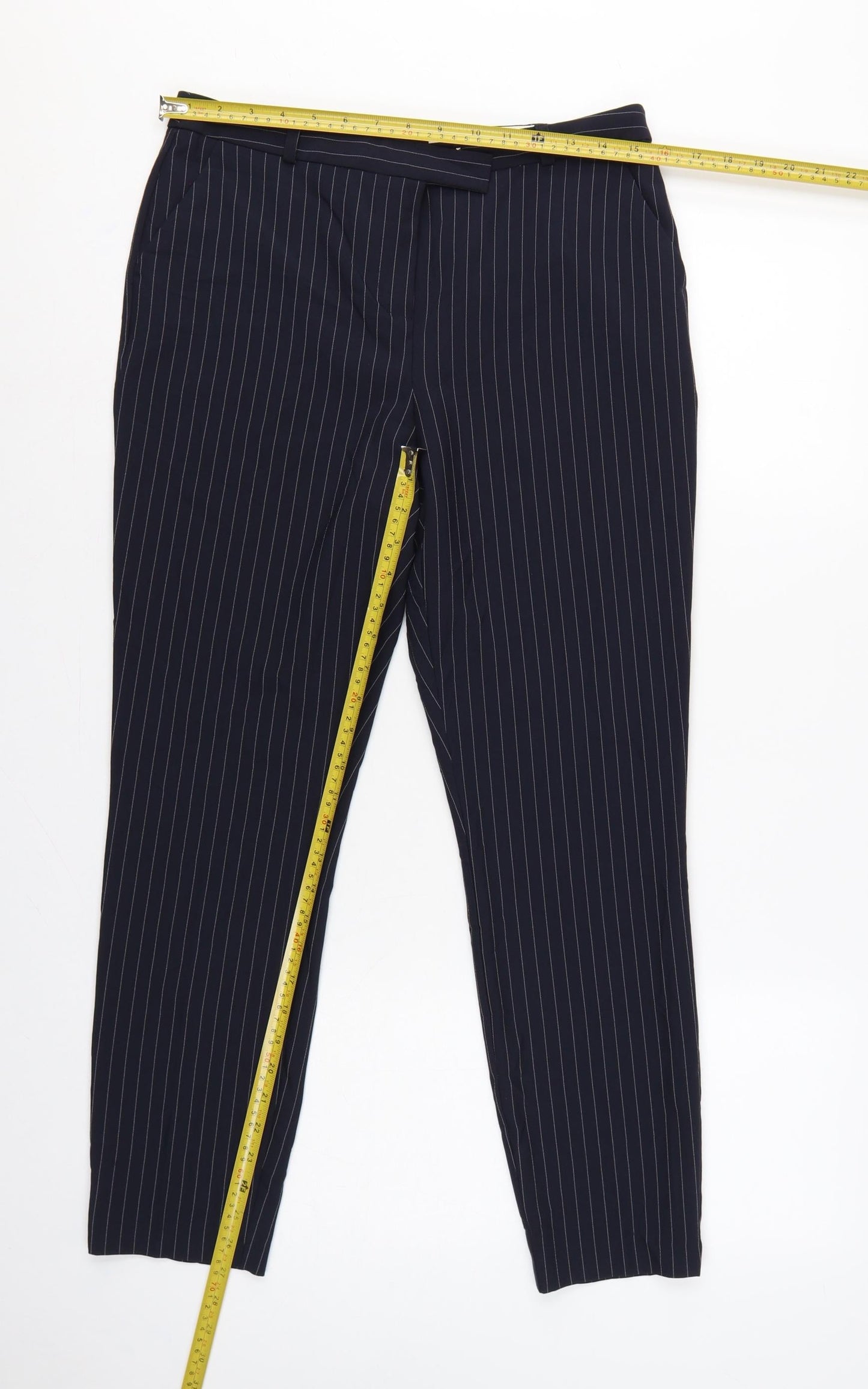 Topshop Women’s Blue Pinstripe Tailored Tapered Dress Trousers UK 12