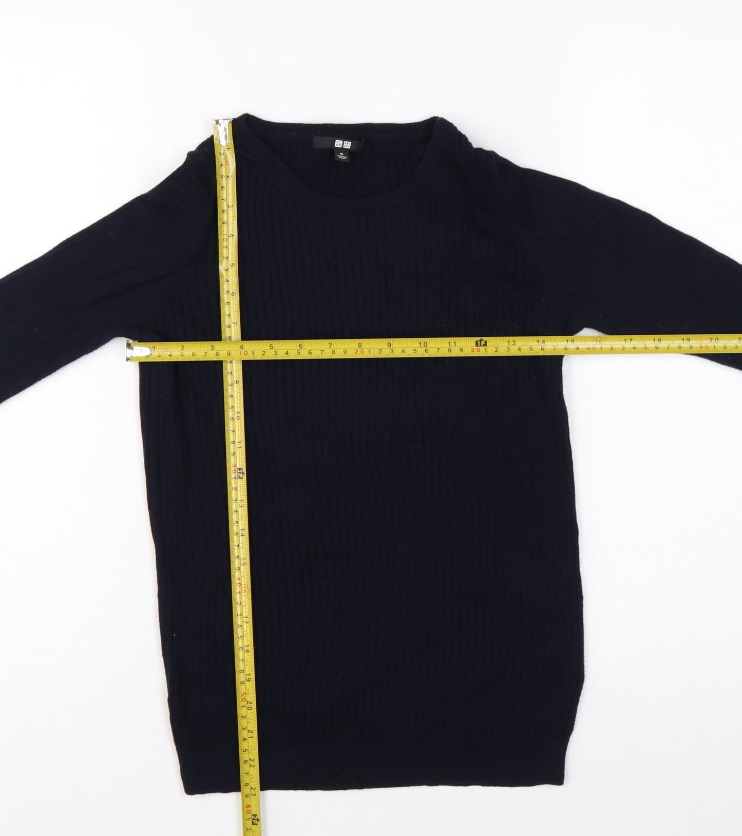 Uniqlo Women’s Navy Blue M Cotton Cashmere Ribbed Crew Neck Pullover Jumper