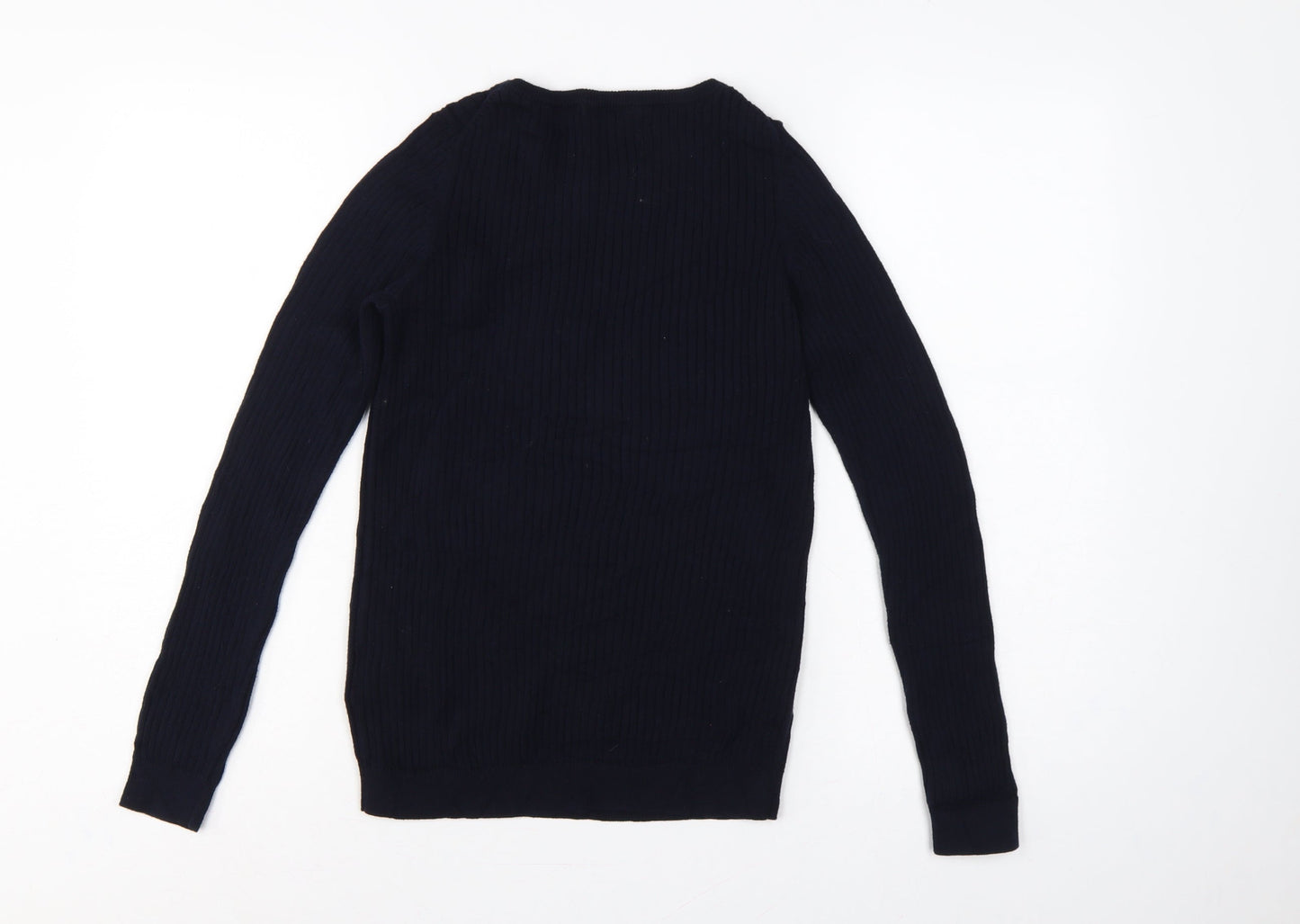 Uniqlo Women’s Navy Blue M Cotton Cashmere Ribbed Crew Neck Pullover Jumper
