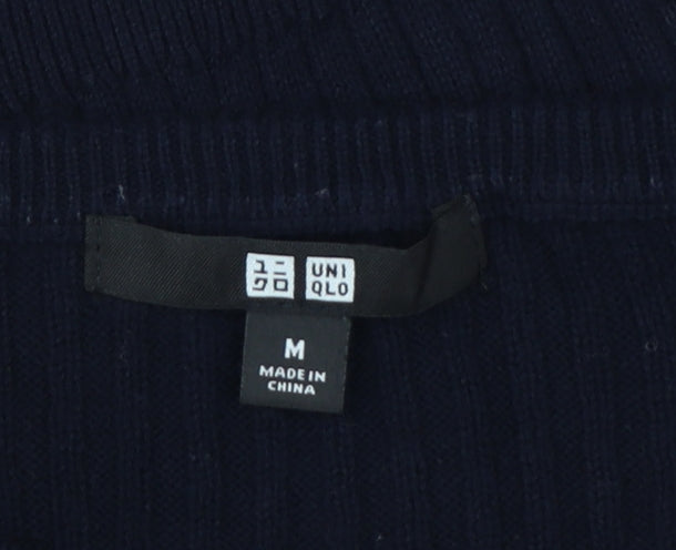 Uniqlo Women’s Navy Blue M Cotton Cashmere Ribbed Crew Neck Pullover Jumper