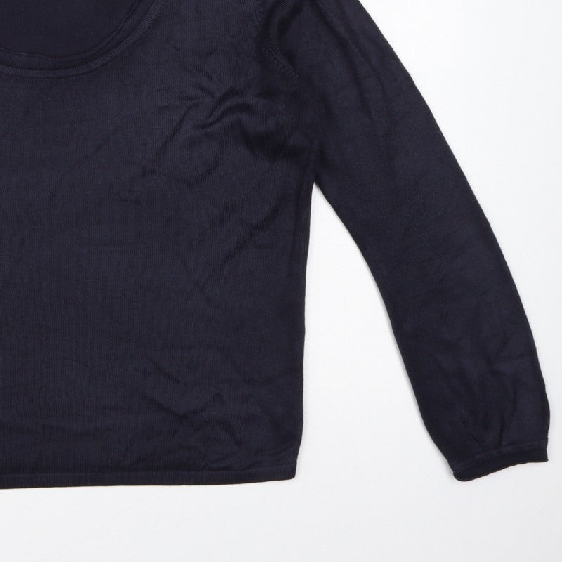 Per Una Women’s Navy Blue Size 14 Scoop Neck Balloon Sleeve Jumper