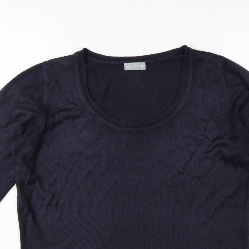 Per Una Women’s Navy Blue Size 14 Scoop Neck Balloon Sleeve Jumper