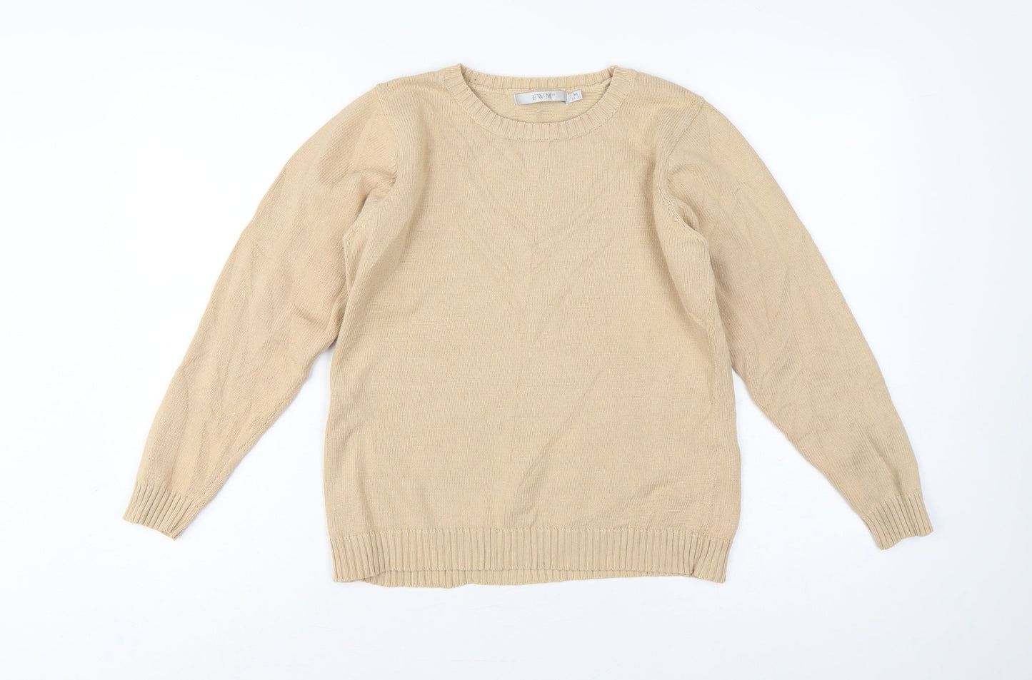 EWM Women Beige Cotton Crew Neck Pullover Jumper UK 14-16