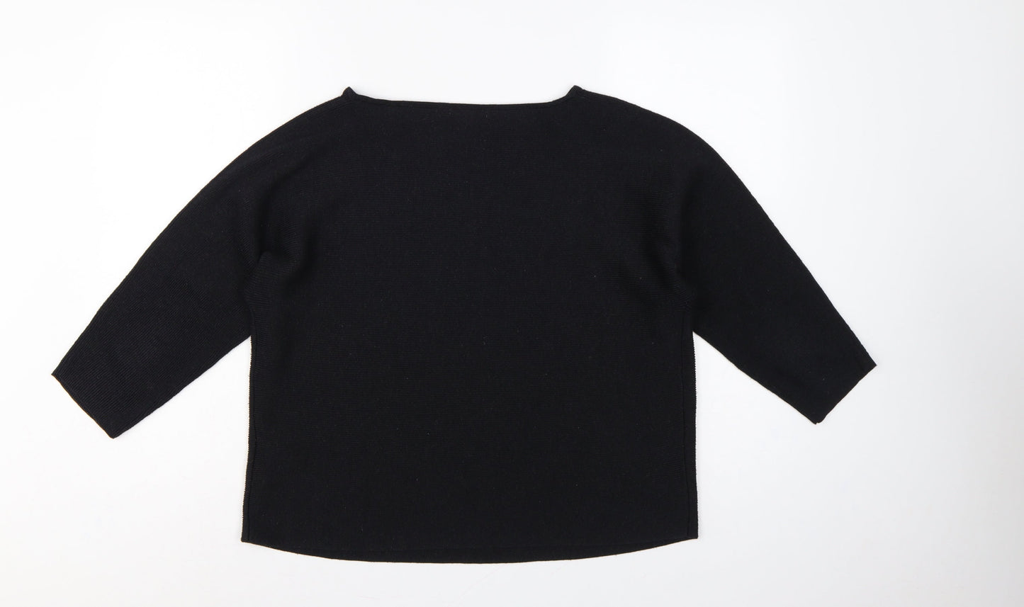 H&M Women Black L Relaxed Crew Neck 3/4 Sleeve Knit Jumper