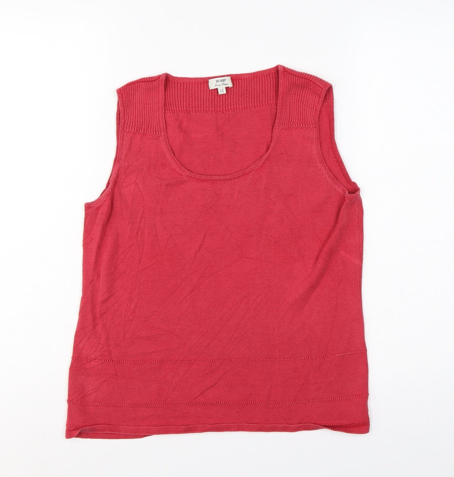 Hobbs Women Red Silk Cotton Scoop Neck Sleeveless Knit Vest Top UK 14