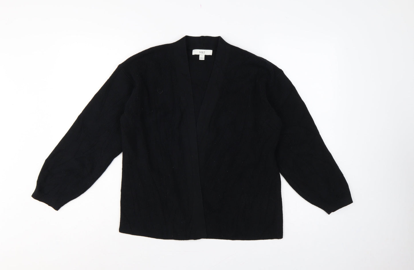 Marks and Spencer Women Black S Open Knit Balloon Sleeve Cardigan