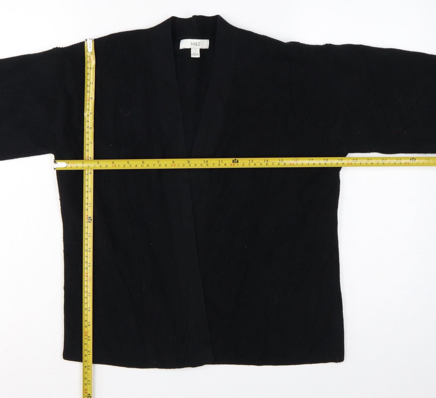 Marks and Spencer Women Black S Open Knit Balloon Sleeve Cardigan