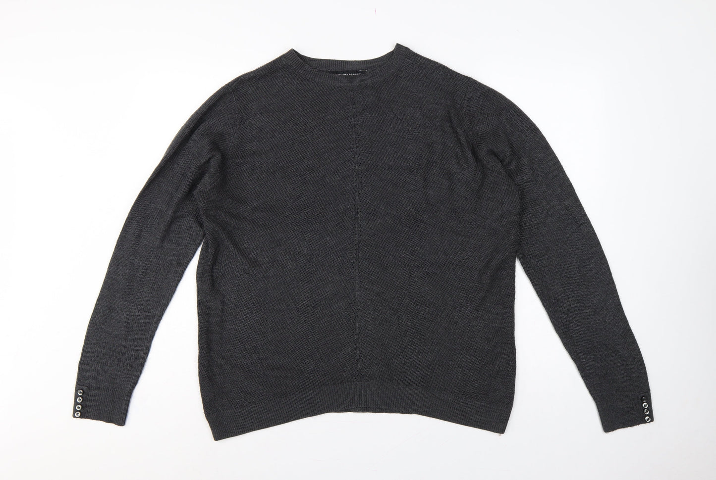 Dorothy Perkins Women Grey UK 16 Crew Neck Button Cuff Knit Jumper