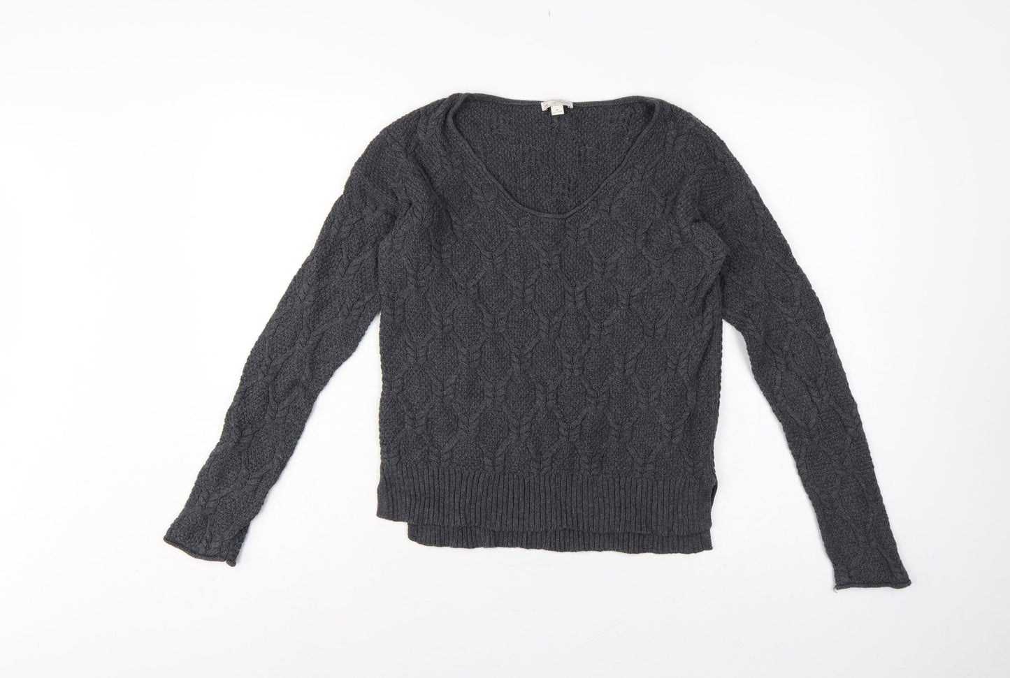 Gap Women Grey UK 12 Cable-Knit Scoop Neck Cotton Pullover Jumper