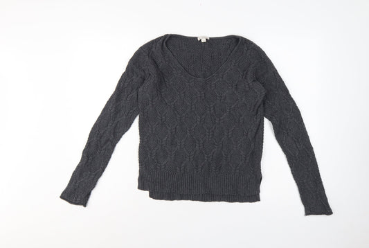 Gap Women Grey UK 12 Cable-Knit Scoop Neck Cotton Pullover Jumper