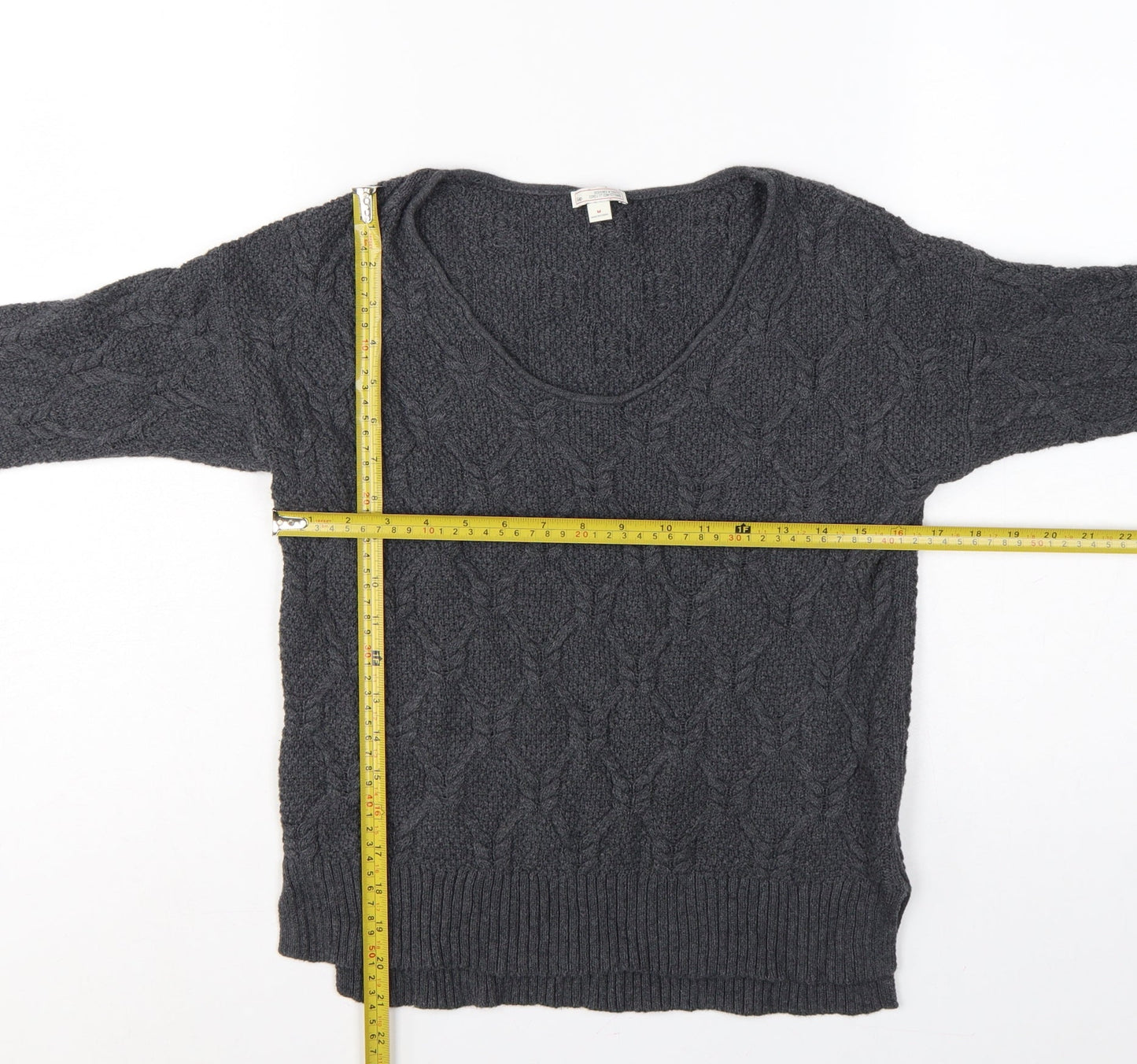 Gap Women Grey UK 12 Cable-Knit Scoop Neck Cotton Pullover Jumper