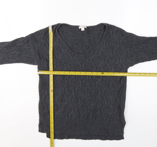 Gap Women Grey UK 12 Cable-Knit Scoop Neck Cotton Pullover Jumper