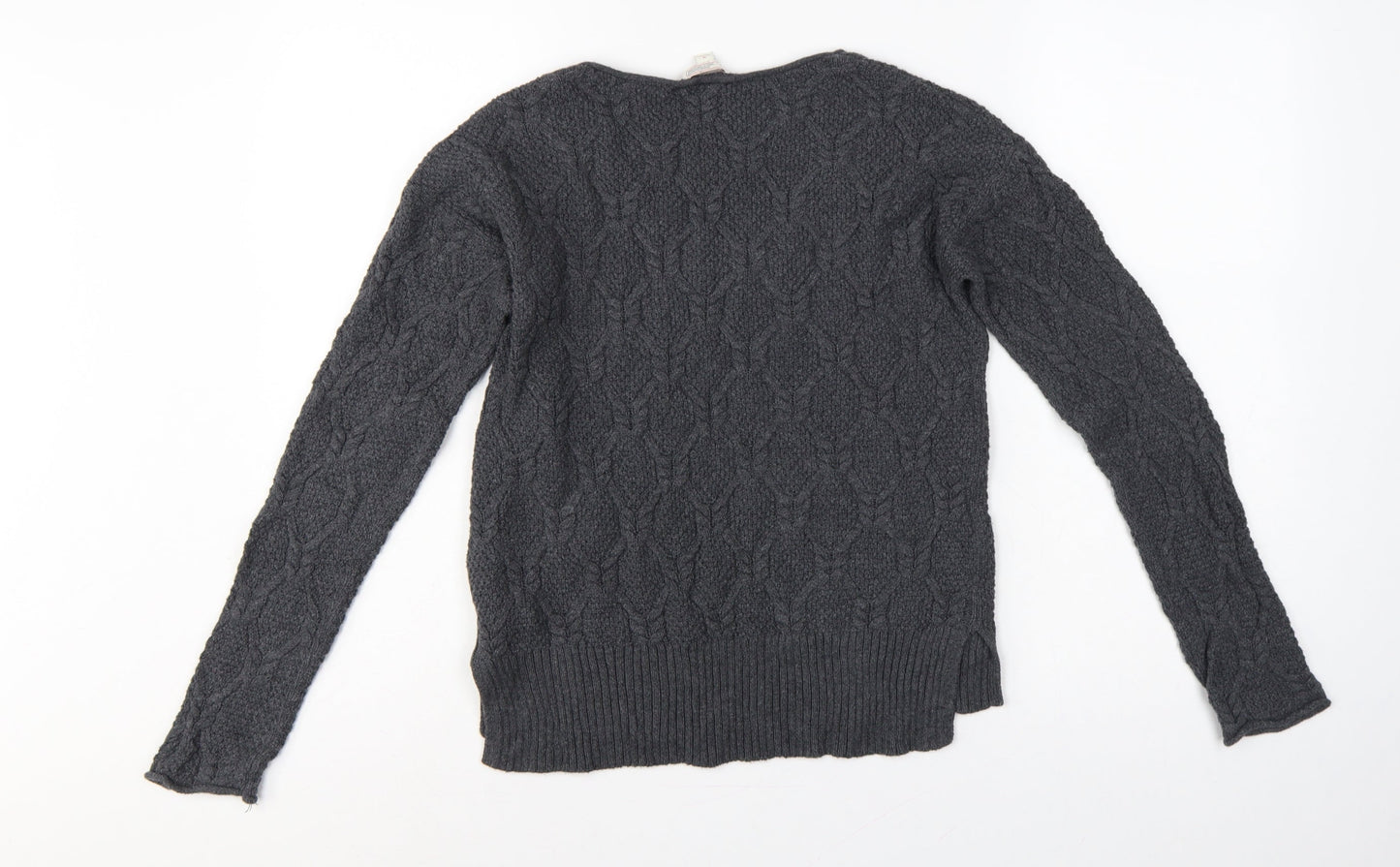 Gap Women Grey UK 12 Cable-Knit Scoop Neck Cotton Pullover Jumper