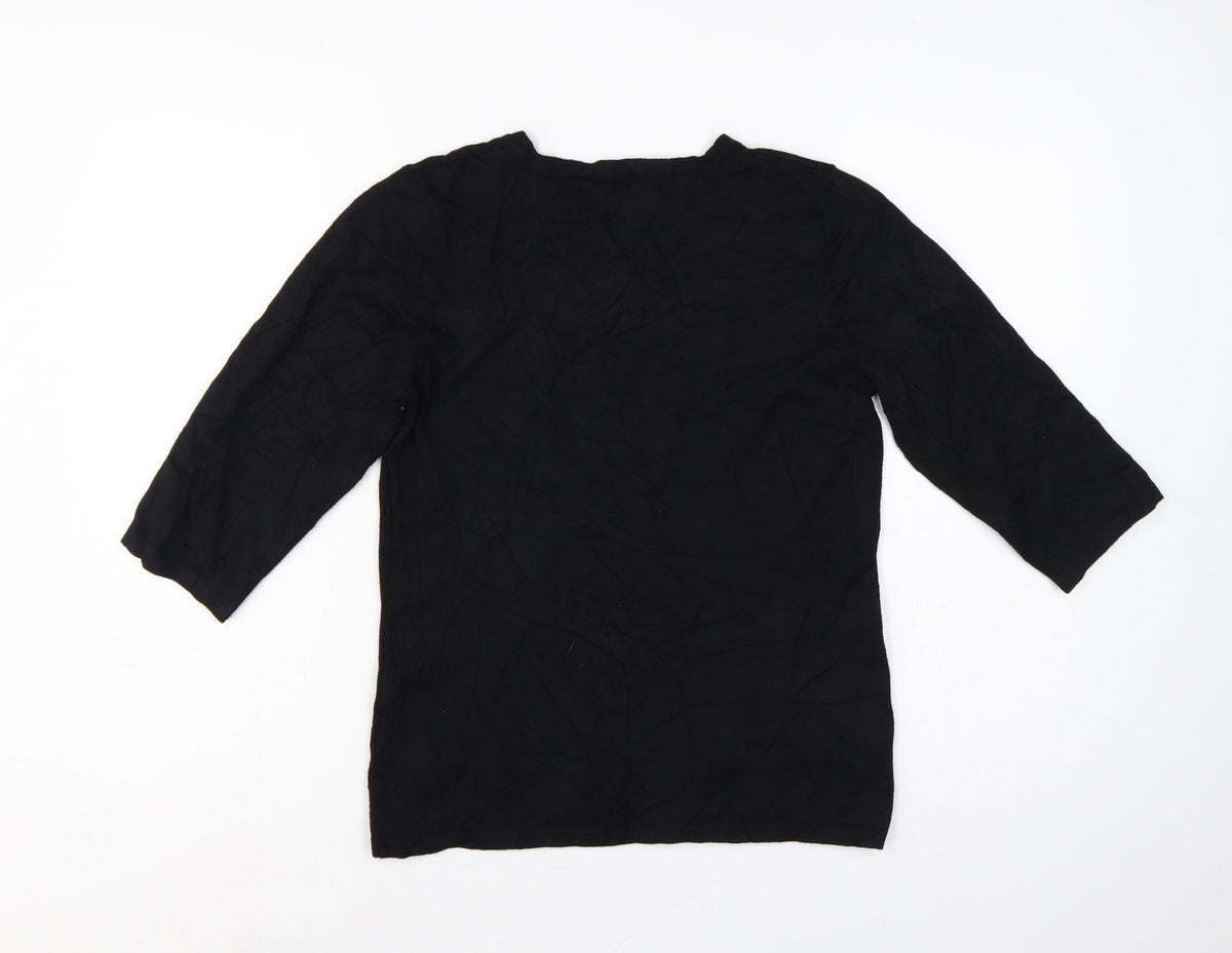 Anna Rose Women’s Black M Floral Beaded Embroidered V-Neck Jumper