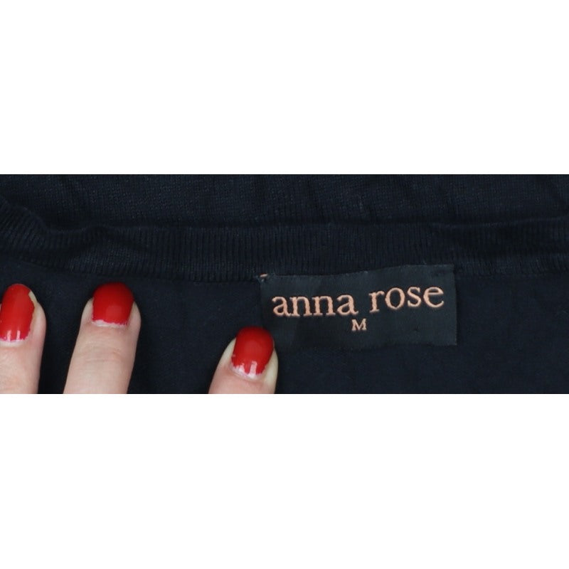 Anna Rose Women’s Black M Floral Beaded Embroidered V-Neck Jumper