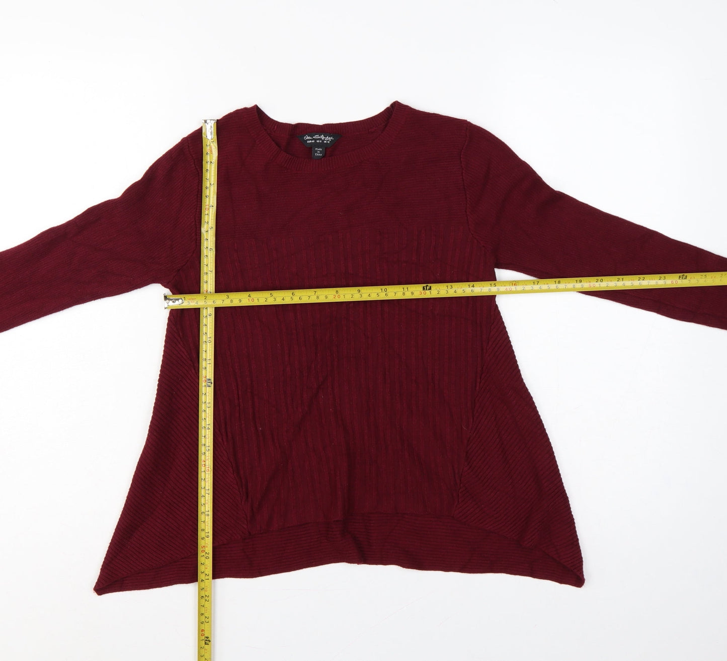 Miss Selfridge Women’s Red Ribbed Knit Jumper UK 12 Crew Neck Long Sleeve