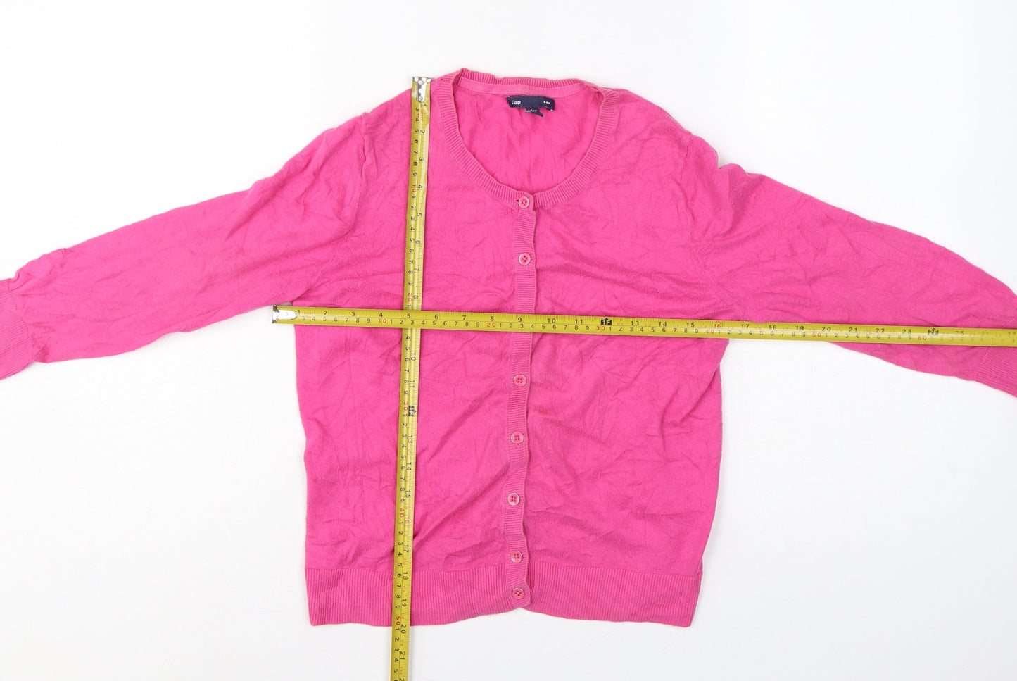 Gap Women Pink Size S Cotton Knit Button Round Neck Cardigan