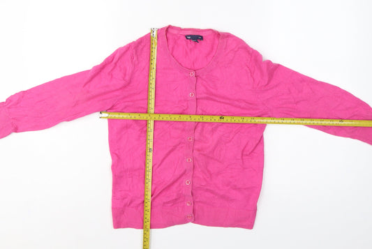 Gap Women Pink Size S Cotton Knit Button Round Neck Cardigan