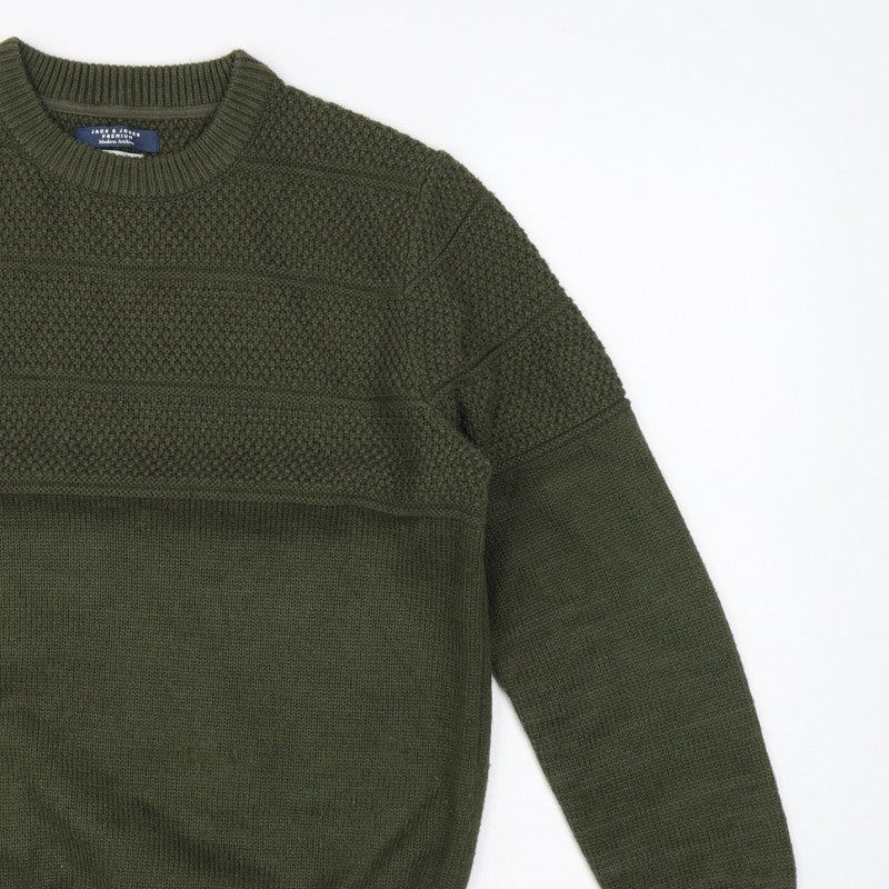 Additional view of Jack & Jones Premium Men’s Green M Fisherman Knit Crew Neck Jumper
