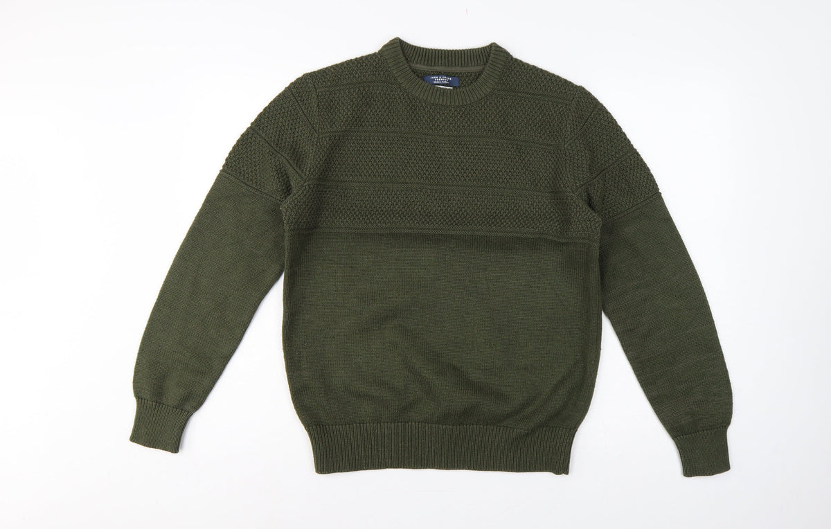 Back view of Jack & Jones Premium Men’s Green M Fisherman Knit Crew Neck Jumper