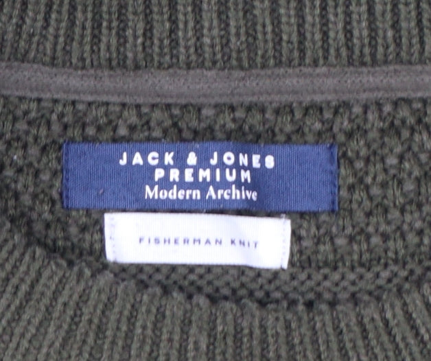 Additional view of Jack & Jones Premium Men’s Green M Fisherman Knit Crew Neck Jumper