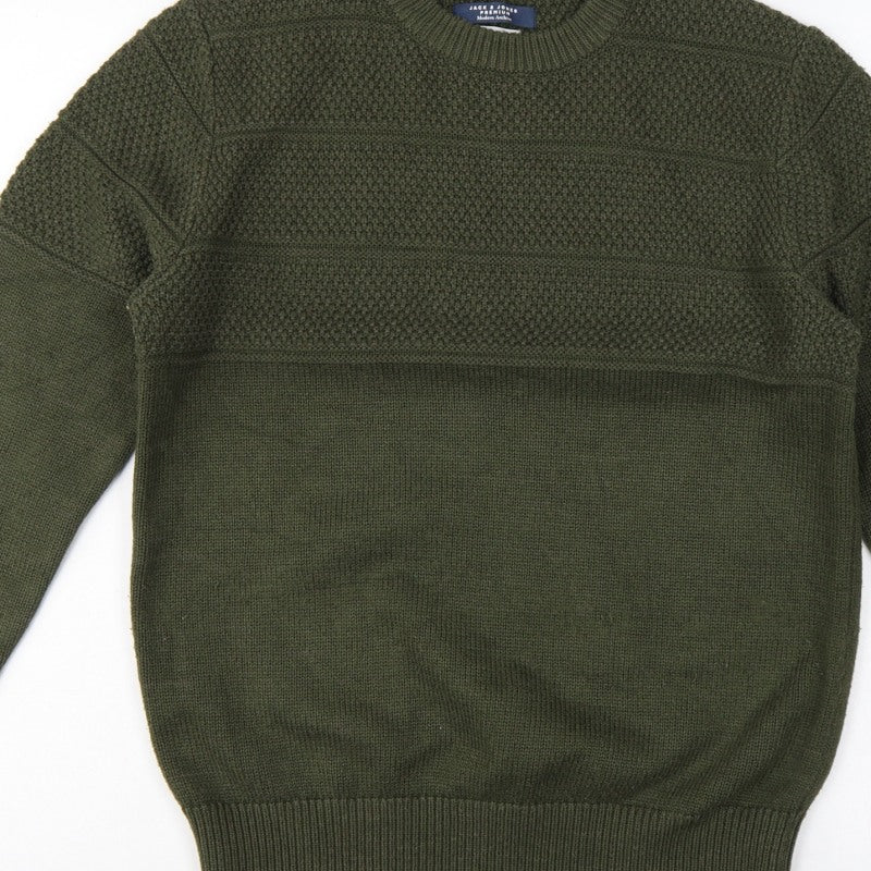 Additional view of Jack & Jones Premium Men’s Green M Fisherman Knit Crew Neck Jumper