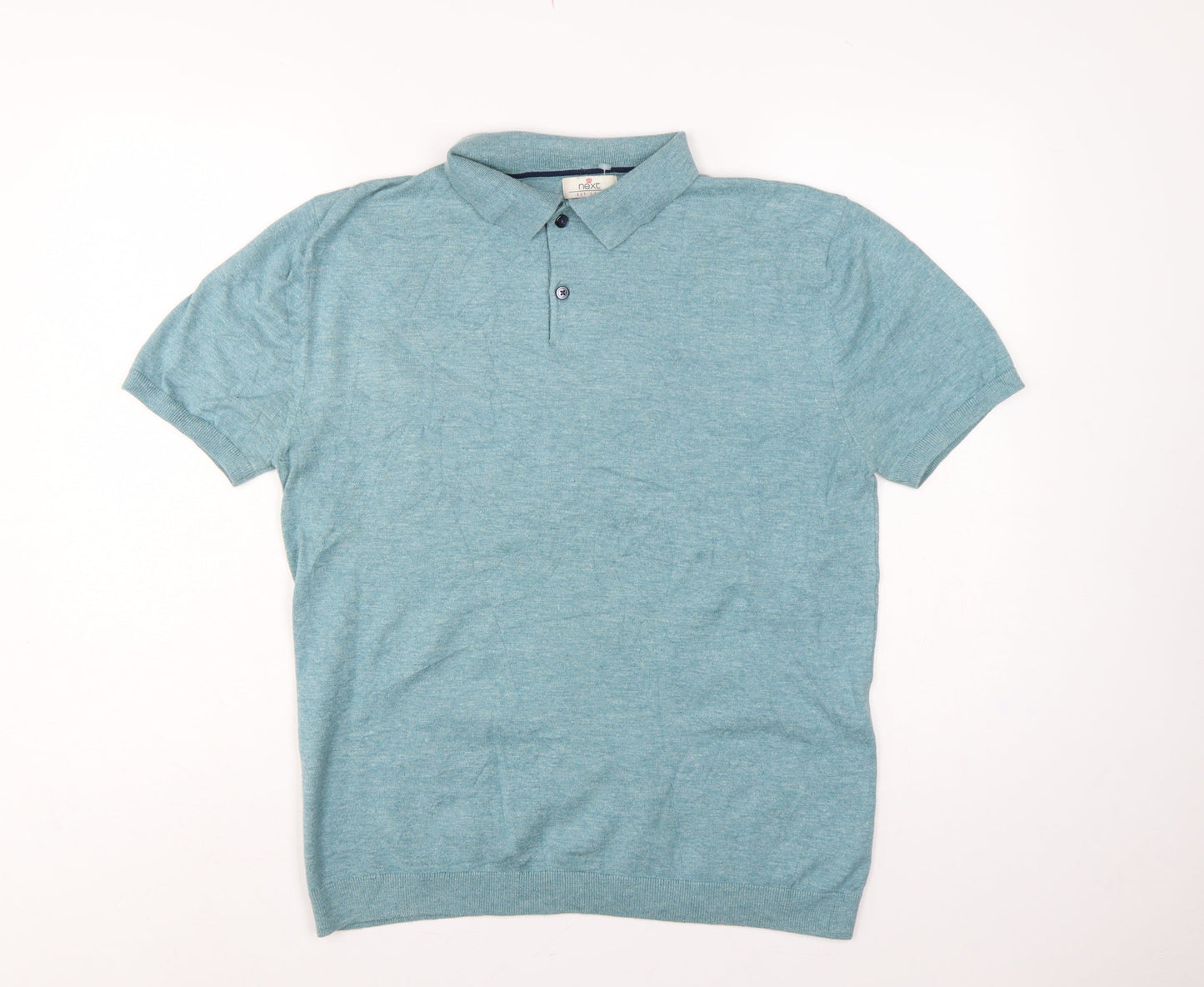 Next Men’s Blue Large Short Sleeve Collared Henley Cotton Knit Jumper